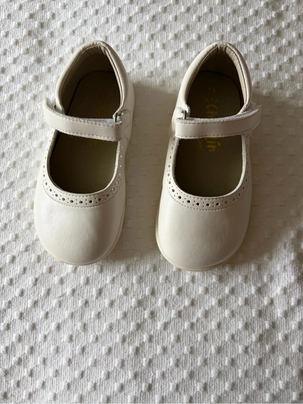 Girls Cream Mary Jane Dress Shoes with Hook-and-Loop Strap